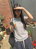 Denida Stripe Button Short Sleeve Tee