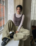 Titi wrinkle see-through layered long sleeves