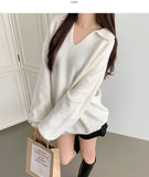 Open Collar Loose Fit Thick Long Sleeve Knit