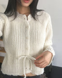 Keyshall string wavy round knit cardigan