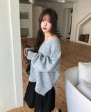 Tiyee slit V-neck unbalance long knit