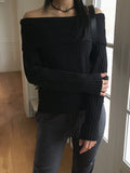 Wello Cozy Ribbed Off Shoulder Long Sleeve Knit