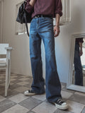 Stone washing ice cooling bootcut denim pants