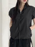 Caco Nylon Puff Crop Short Sleeve Windbreaker Zip-up