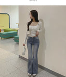 Back Pocket Slim-Fit Bootcut Span Denim Pants