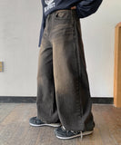 Meldit Brown Washing Wide Denim Pants