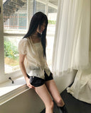 Heres Back Ribbon Puff Blouse