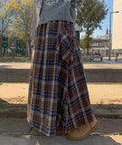 Vanku banding ribbon check long skirt