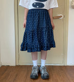 Buyan Dot Frill Denim Midi Skirt