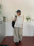Kiken Shirring Round Short Sleeve Blouse