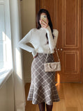 Kellin Wool Check Mermaid Midi Skirt