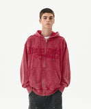 WASHED CUT OFF APPLIQUE HOOD ZIP UP