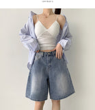 Loose Bermuda Thigh Cover Cooling Half Length Denim Shorts
