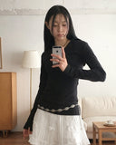 Tarte Slim Long V-Neck Collar Long Sleeve T-Shirt