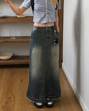 CUT-OFF LONG DENIM SK