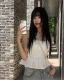 Fearin Shirring Sleeveless Ribbon Blouse