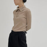 Turtleneck Ribbed Warmer T-Shirt