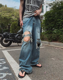 Road Damage Wide Denim Pants