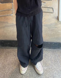 Two-way Open Cutting Nylon Wide Pants
