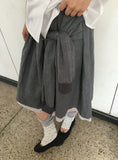Karohi Sleeve Layered Check Shirring Midi Banding Skirt