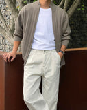 High neck knit zip-up cardigan