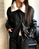 [Fur lining] Hiran Mink Fur Collar Leather Jumper