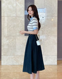 Aven Raw Denim Banding Flare Skirt