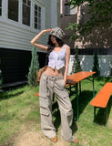 Deep multi 4 pocket wide cargo pants