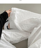 Fluffy Flower Embossed Banding Wide Pants