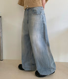 Nyuil Summer Washing Wide Light Blue Denim Pants