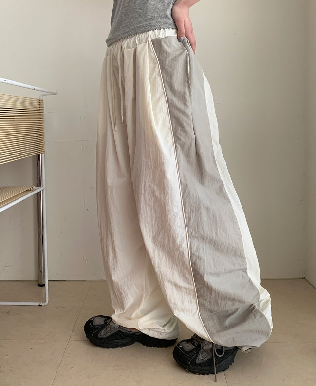 【BAON】Sugder Side Color Matching Block Nylon Wide Pants BAON (バオン) - シュグダーサイドカラーブロックナイロンワイド