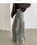 Curved Cut Wide Fit Denim Pants
