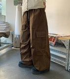 [unisex] Toumin banding string wide cargo parachute pants