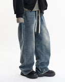 Drawstring wide denim pants