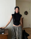 [U-BASIC] Penny brushed shirring cap sleeve half-polar