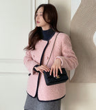 Snowing Color Matching Boucle Double Half Jacket