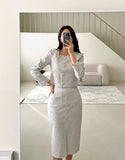 Serzel Tweed Slit Skirt