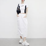 Poron string back slit pocket skirt
