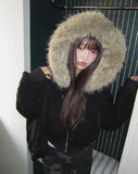 Rurin fluffy fur quilted short hood zip-up