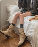 Real suede belt middle boots