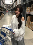 Peto Loose Pendant Lip Neck One-Shoulder Knit