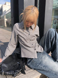 Onser Check Shirring Collar Slim Shirt