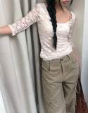 Leona Flower See-through Three Quarter T-shirt