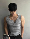 Henley Neck Side Track Muscle Fit Sleeveless