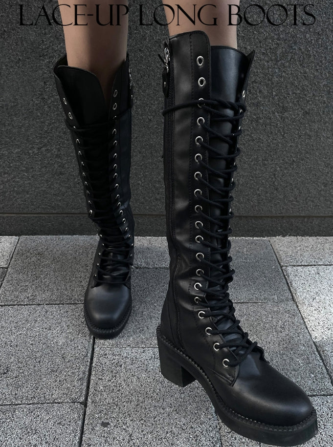 EEUN】Lace-up long boots