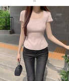 Back Ribbon Point Cut Waist Narrow Summer Knit