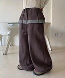 Pretz Banding String Check Frill Layered Skirt Pants