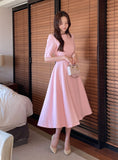 Tian Boat Neck Puff Flare Long One Piece