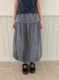 Lehiji Banding Check Balloon Long Skirt