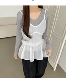 Layered Frill See-through Ribbon A-line Strap Sleeveless